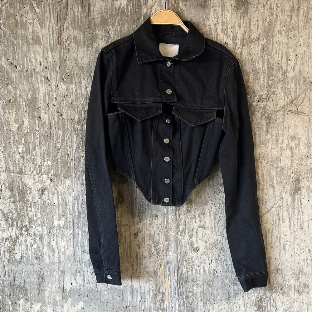 DION LEE Women's Crop Trucker Jacket Size 8 In Black